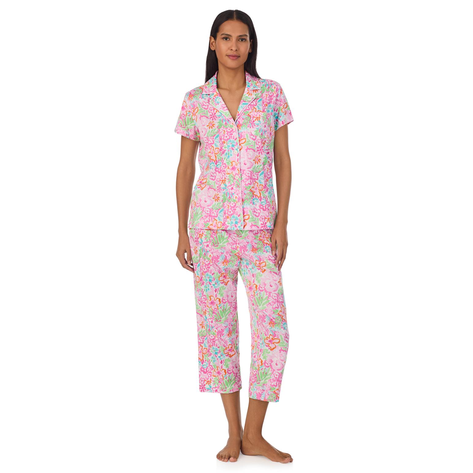 Lauren Ralph Lauren Cotton Jersey S/S Notch Collar Capri Pajama Set